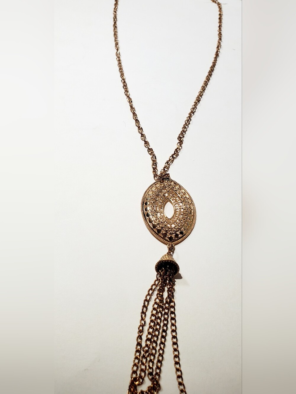 Gold Filigree Tassel Pendant Necklace - Elegant Women Jewelry